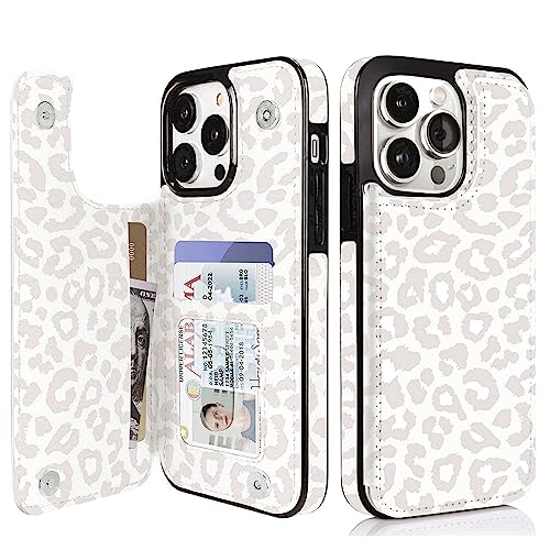 Image of uCOLOR Compatible with iPhone 13 Pro Wallet Case with Card Holder Slots Marble Flip Leather RFID Kickstand Phone Wallet Cover for Women and Girls 6.1 inch (Leopard, iPhone 13 Pro 6.1 inch)