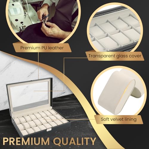 Watch Box 24 Slot Elegant Portable Black Watch Collection Box Case jewelry Men & Women3