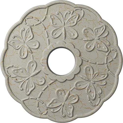Image of Ekena Millwork CM17TSPCC - Terrones Butterfly - Ceiling Medallion, Pot of Cream Crackle