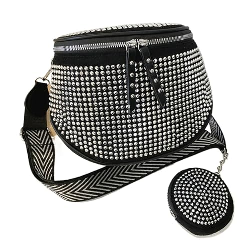 Sac à strass en PU pour femme avec bandoulière réglable et pochette