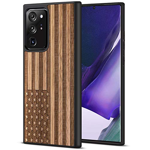 JUBECO Galaxy Note 20 Ultra Case,360 Full-Body Protection,Wood +Flexible TPU Bumper, Slim Hybrid Case for Samsung Galaxy Note 20 Ultra-6.9inch (us Flag)