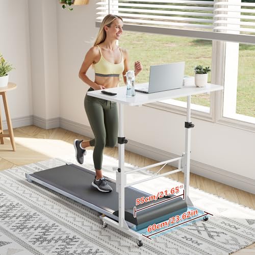 HOMIDEC Height Adjustable Standing Desk, 80x40cm Mobile Small Desk, Portable Home Office Computer Desks with Wheels, Modern Simple Style Desks for Bedroom, Living Room, Office, White - Image 6