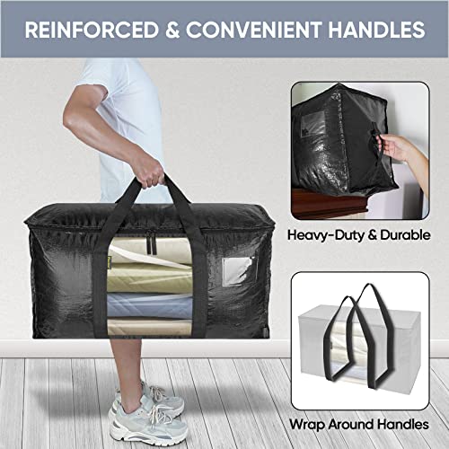 Image of BALEINE 8-Pack Oversized Moving Bags with Reinforced Handles, Heavy-Duty Storage Tote Moving Supplies for Packaging, Camping (Black w /Window, 8-Pack)