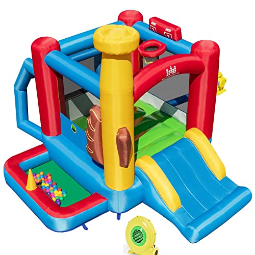 COSTWAY Castillo Hinchable Grande con Soplador, 4 en 1 Castillo Hinchable para Niños 3 a 10 años, 280 x 375 x 249 cm, Insuflavel Crianças Interior Exterior