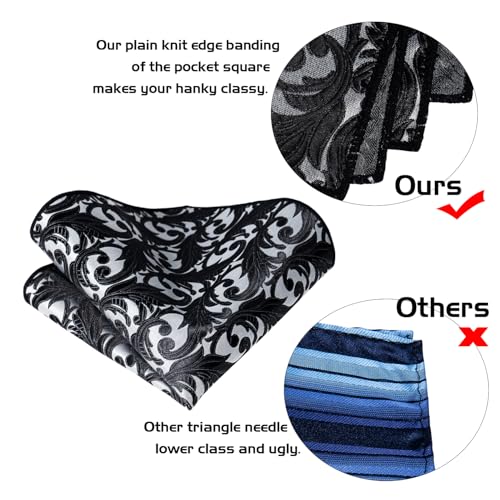 Image of 5PCS Mens Silk Designer Tie, Pocket Square, Cufflinks, Drilled Tie Ring and Lapel Pin Set for Wedding Groom Party