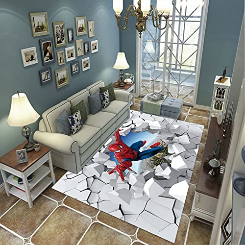 Tapis Douce, Moquette Décoratif De Style Moderne, Couverture Rampante Pour Enfants, 3D Imprimer De L'Art Spiderman Brisant Le Mur, 160(H)X230(W)Cm, The Rug Pour Chambre Et Salon Ou Chambre D'Enfants
