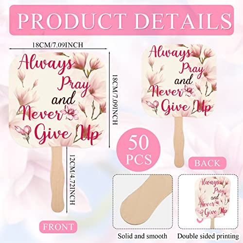 Image of Sherr 50 Pcs Christian Inspirational Gifts Bulk for Women Men Church Fans Handheld Wooden Fans Hand Funeral Memorial Service Favors Gifts