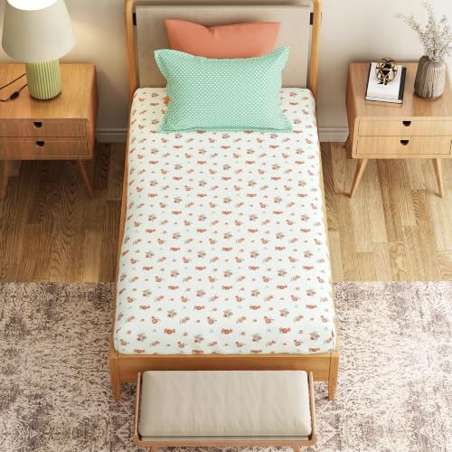 Image of Mytrident Bedsheet for Single Bed Cotton | 60 inch x 90 inch | Little Bloom Green