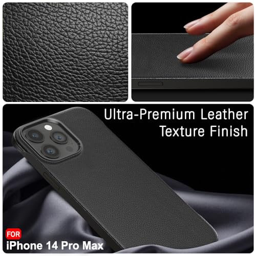 Image of TheGiftKart Hybrid Ultimate Slim Back Case Cover for iPhone 14 Pro Max | Lightweight Profile | Hard Back Case Cover for iPhone 14 Pro Max (PC & TPU, Metal Camera Ring, Leather Texture Finish, Black)