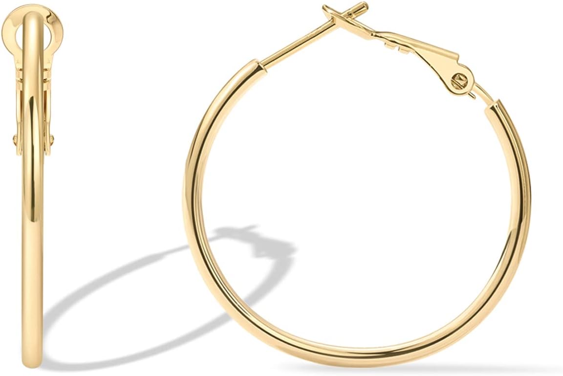 Pendientes de aro de oro para mujer, aros chapados en oro de 14 quilates | Pendientes de aro grandes, aros ligeros, aros de oro, postes de plata de ley 925