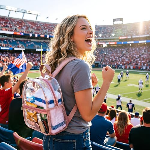 Image of Fomaris Clear Backpack Stadium Approved 12x6x12 - Clear Bag with Reinforced Straps, Durable PVC for Stadium Events, Sports, Festivals, Concerts, Games, Women - Rose Gold