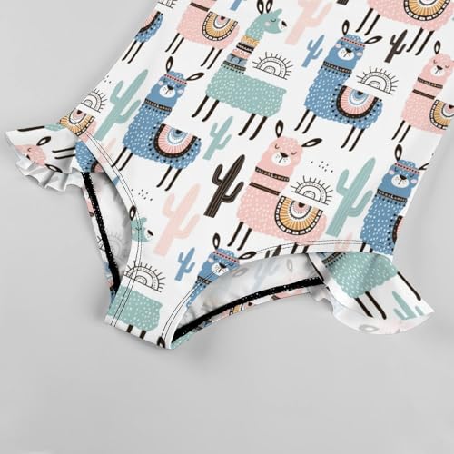Image of Girls One Piece Swimsuit Cute Alpacas Hearts Stars Ruffles Swimwear Bathing Suits 3-12 Years