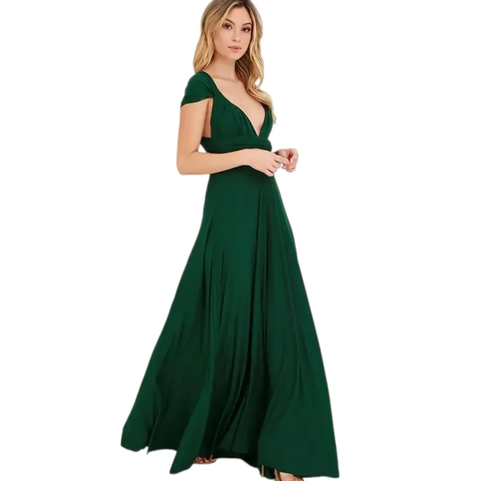 Vestito Abito da Donna Multimodo Maxi, V-Neck Strappy Lungo per Eleganti Feste Estive E Vacanze-Peach-Pink-XS（Old）