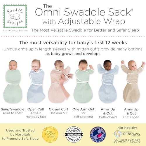Image of SwaddleDesigns Organic 6-Way Omni Swaddle Sack w /Wrap, Soft Pink, 12-18 lb