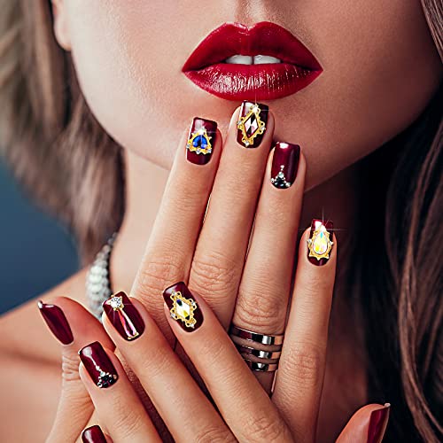 35 Pieces 3D Luxury Nail Art Nail Gems Nail Crystals Gold Nail Diamonds Rhinestones Metal Alloy Glass Rhinestones Nail Charms With Storage Box For Nail Decor Diy Craft Jewelry Making (Novel Style) #TOP1