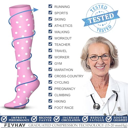 Image of FEYHAY Copper Compression Socks (3 Pairs) 15-20 mmHg Circulation is Best Athletic & Daily for Men & Women, Running, Climbing