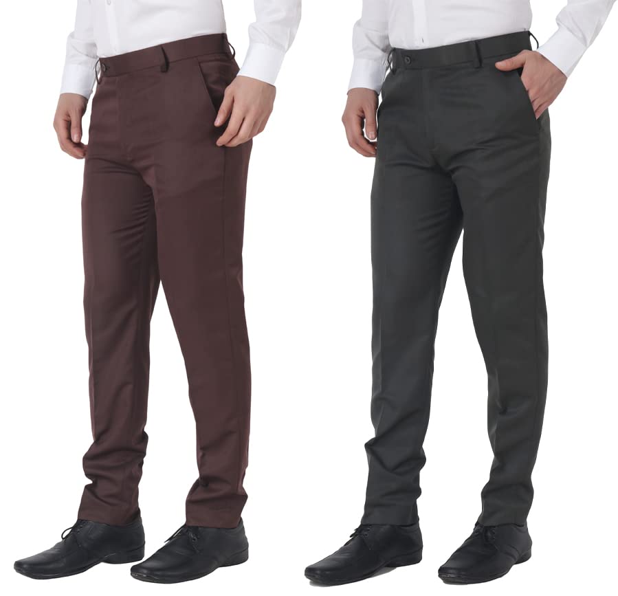 Image of MALENO Men's Regular Fit Polycotton Trouser Pant's Formal Trouser Casual Trouser Pant Combo (Pack of 2)