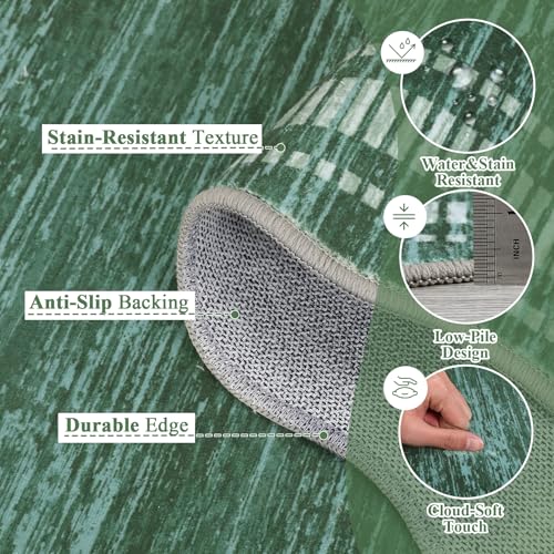 GarveeHome Washable Scalloped Rug 9x12 Area Rugs,Modern Neutral Living Room Rugs,Large Washable Solid Farmhouse Carpet Abstract Bordered Carpet for Bedroom Apartment Table Dorm Nursery,Green