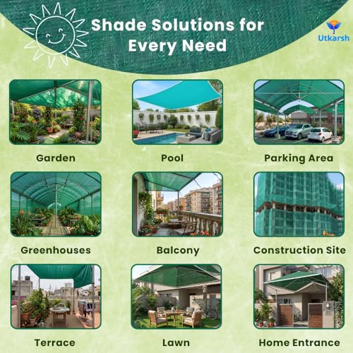 Image of Utkarsh Green Shade Net - 75% UV Protection | Multipurpose Agro Net for Terrace, Garden, Greenhouse & Balcony | Protection from Sun | Indoor & Outdoor Use | Size - 10 ft x 15 ft