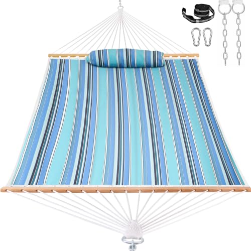Image of Lazy Daze Hammocks 12 FT Sunbrella Fabric Quilted Hammock Double Sunbrella Quilted Hammock with Spreader Bars & Pillow, All Weather and Fade Resistant for Outdoor, 450 lbs Capacity, Dolce Oasis