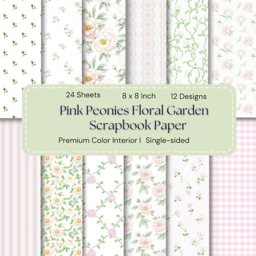 8 x 8" Pink Peonies Floral Garden Scrapbook Paper: Colorful Floral Decorative Sheets for DIY Crafts, Journaling, Albums, Invitations, Gift-wrapping: ... Interior, Single-sided, 12 Designs, 24 Sheets image 2