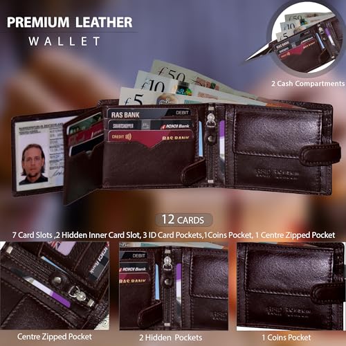 Men's Leather Wallet With RFID Blocking Multi Credit Card, Id & Coin Pocket Purse 4014 (Brown)2