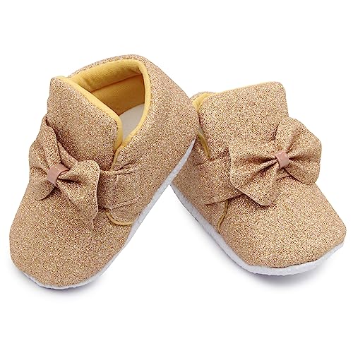 Image of Neska Moda 6 To 12 Months Baby Girls Cotton Hook & Loop Bow Booties -BT1766