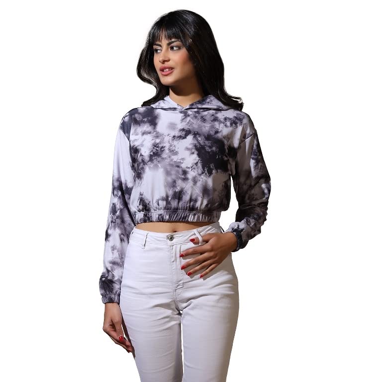 Image of Leriya Fashion Tops for Women | Stretchable Lycra Tie-Dye Print Hoodie Neck Short Western Tops for Girls | Hoodies with Loose Fit Ladies Top | Perfect for Casual | Travel
