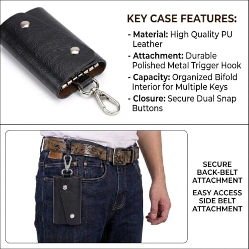 Image of Leather Key Pouch Keychain for Men & Women - Key Holder Wallet with Key Ring | Compact Key Organizer Case for Car Keys, House Keys & Coins | Small Leather Key Wallet Pouch
