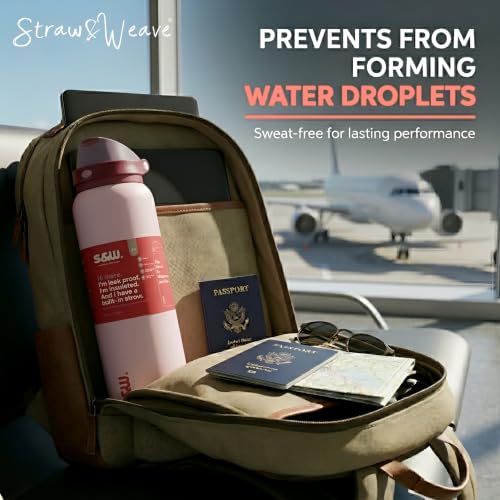 Image of STRAW&WEAVE PureFlow Water Bottle 710 ml Stainless Steel Sports Bottle with Sipper Cap | For Home, Office, Gym, Travelling | Lightweight | BPA Free (Rose Cloud)