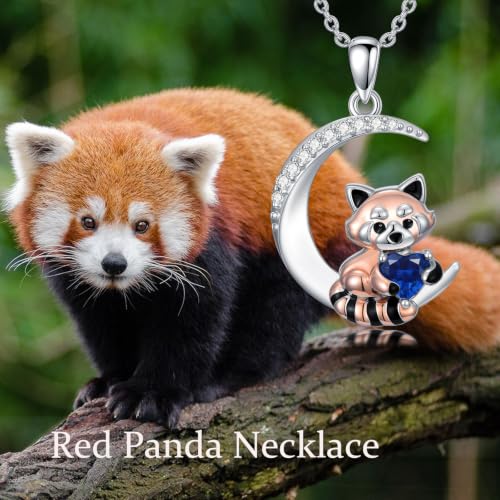 Image of PROESS Animal Birthstone Necklace 925 Sterling Silver Otter /Axolotl /Hippo /Elephant /Dachshund /Monkey /Red Panda Pendant Necklace Animal Birthstone Jewelry Gifts for Women