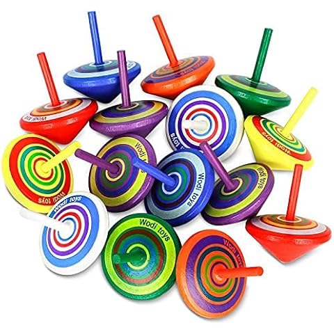 LISOPO 15 Stück Kreisel aus Holz Holzkreisel Spielzeug Bunt Spielzeugkreisel Mitgebsel Kindergeburtstag Partybeutelfüller Partydekorationszubehör Cover