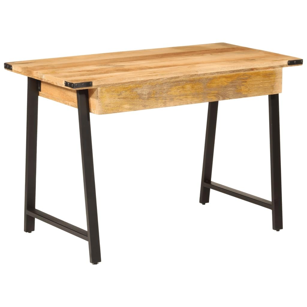 Schreibtisch aus massivem Mangoholz mit Eisenbeinen 105x55x70 cm, inklusive 2 Schubladen, Robustes Design, ideal für Home Office, ergonomisches Arbeiten, langlebiges Möbelstück