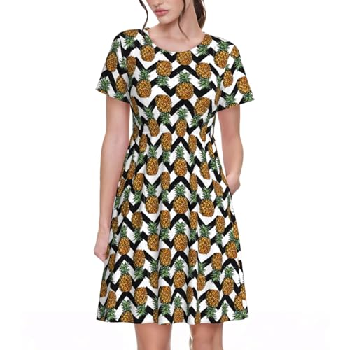 Robe d'été pour femme avec imprimé ananas chic et décontractée