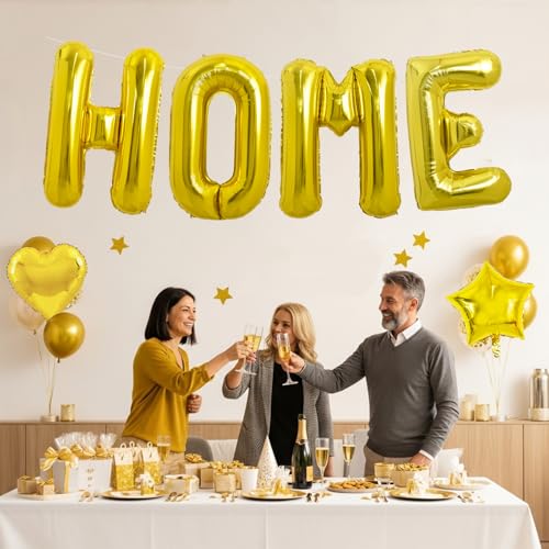 Image of TONIFUL 40 Inch Gold HOME Letter Balloon, Large Decoraction for Housewarming, New Home Parties and Homecoming Celebrations,Premium Gold Balloon Banner for Welcome Sign and Party Supplies
