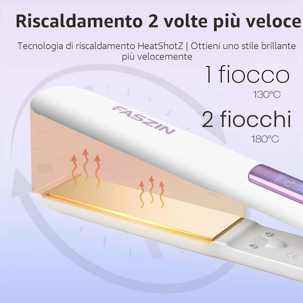 Faszin Piastra per capelli 2 in 1, per arricciare e lisciare, piastre in titanio agli ioni per uno stile liscio, riscaldamento rapido in 20 secondi, pannello galleggiante 3D che impedisce la trazione