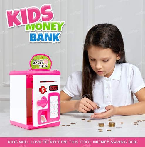 Image of Zest 4 Toyz Piggy Bank with Lock Code Money Saving Coin Bank Automatic Roll Money ATM Bank Birthday Return Gift for Kids(Pink)