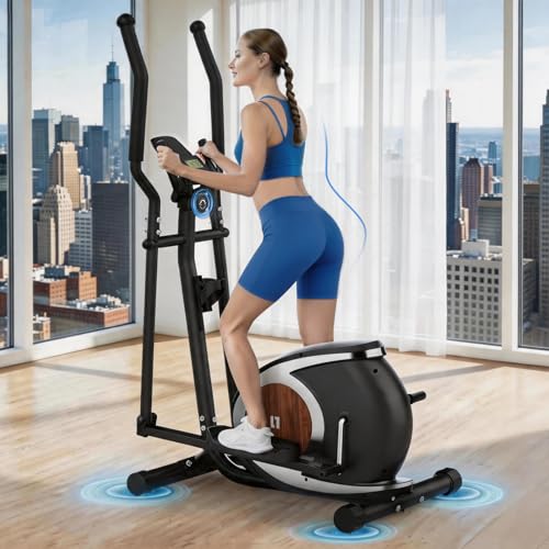 Neezee Bicicleta elíptica para Uso doméstico, Ultra silenciosa, 16 Niveles de Resistencia magnética, máquina elíptica Compatible con Aplicaciones con sensores de Pulso, Pantalla LCD, Capacidad de 120