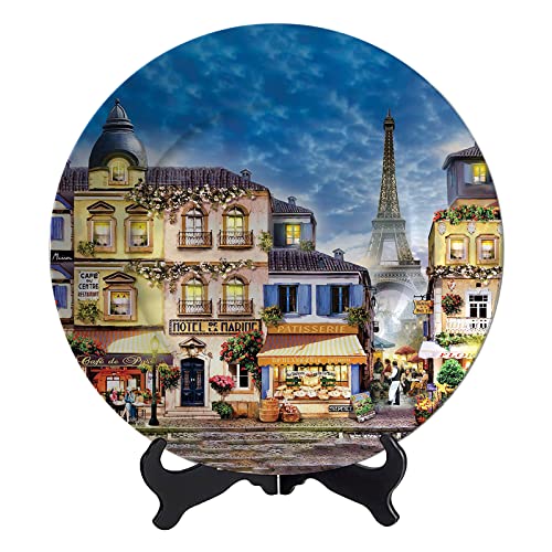 Kalen Paris Street Decorative Plate Wall Hanging Ceramic Plate Handmade Ceramic With Display Stand For Home Parties Wedding Collection Decor Porcelain Plates - 7 Inches #TOP30