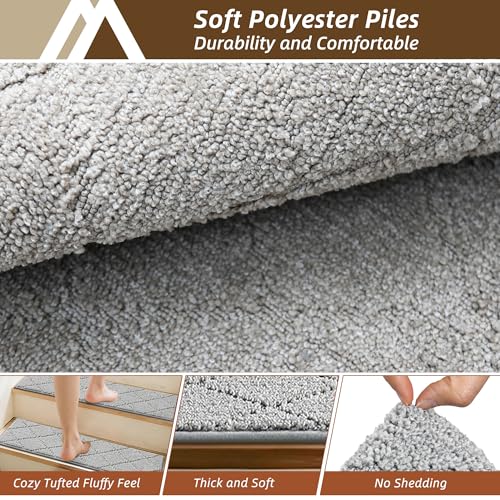 Image of COSY HOMEER Edging Stair Treads Non-Slip Corner Indoor Stair Runners for Wooden Steps,Landing Slip Resistant Stair Rugs for Kids and Dogs, 100% Polyester TPE Backing,Grey,20 inchX32 inch