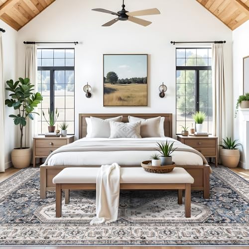 Living Room 9x12 Area Rugs - Large Boho Rugs for Living Room Stain Resistant Carpet Vintage Tribal Rugs for Bedroom Kitchen Bathroom with Non Slip Backing Home Decor Floor Decor Mat 9x12 Navy/Blue