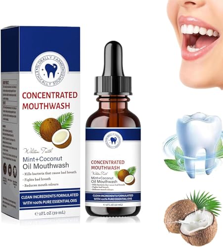 Potente aceite orgánico de coco y menta, aceite esencial de enjuague bucal de coco, enjuague bucal de aceite fresco de coco, aceite de coco orgánico puro para los dientes (1)