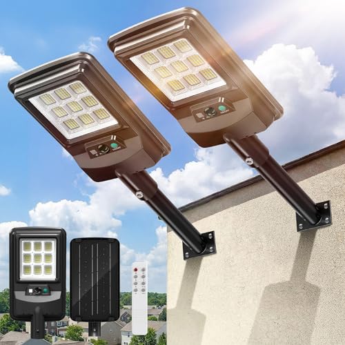 Solar Street Light Outdoor, 11-Inch Solar Powered Street Light with Motion Sensor & Remote Control,...
