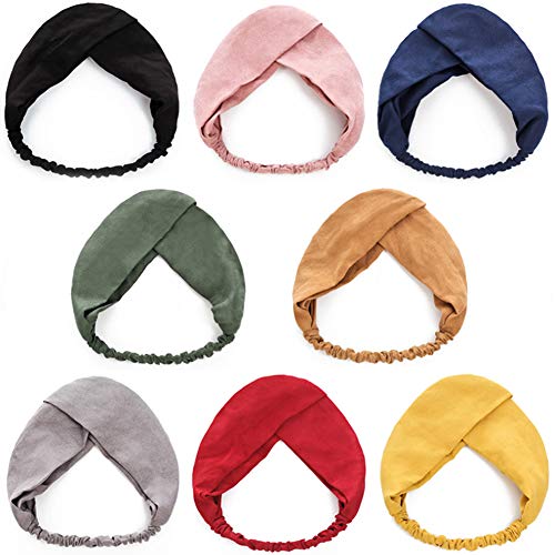PTONZ 8 PCS Haarbänder für Frauen Stirnbänder Archaistisch Baumwolle Gestrickte Verdrehte Weiche Turban-Kopf-Verpackungs Stirnbänder Dehnbar Vorne Gekreuzt Stirnband Sport Elastic Zubehörmit 8 Farbe Cover