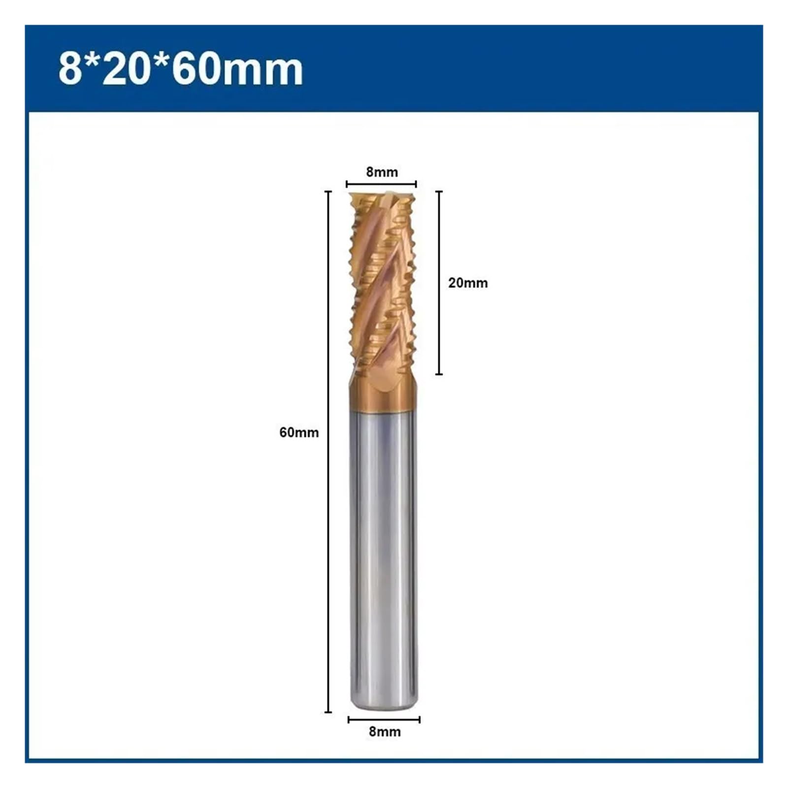 Fresa de extremo de desbaste de 4 flautas, broca rebajadora de CNC de 4-12mm, fresa de carburo con revestimiento de TiCN HRC55 for roscado de Metal(6x20x75L)