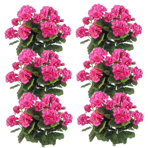 Géraniums fleurs artificielles réalistes rose rouge 12 pcs pour déco maison - 2