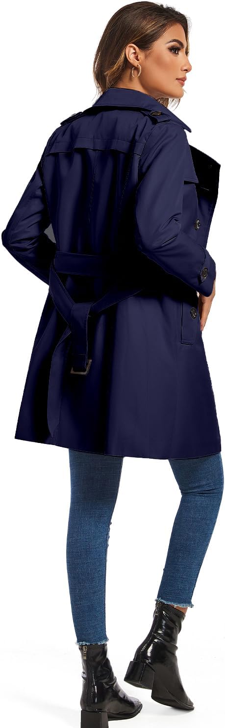 FARVALUE Women's Double Breasted Trench Coat Water Resistant Windbreaker Classic Belted Lapel Overcoat - Image 2