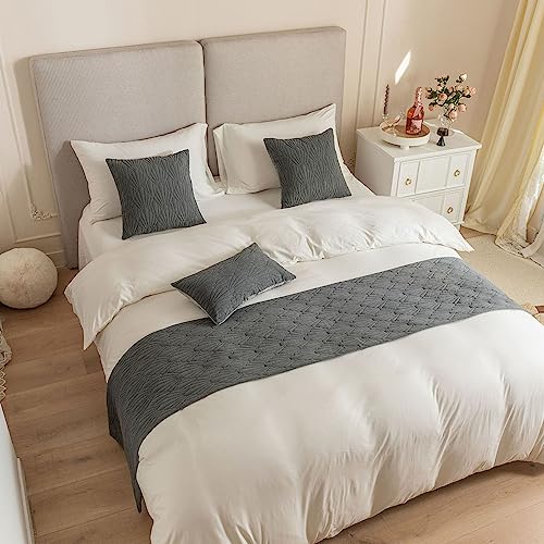 Morbuy Bed Runners and Matching Cushion Cover, Jacquard Shell Pattern Bed Runners Scarves Home Decoration Hotel Bedding Bed Towel Bedroom Bedspread Protection (30x50cm(Pillowcase),dark green)