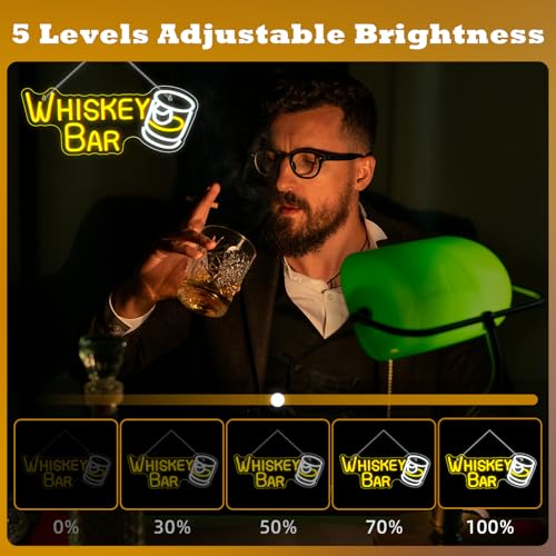 Image of Whiskey Bar Neon Sign LED Neon Lights For Wall Decor Light Up Bar Signs For Home Bar Cart Restaurant Man Cave Beer Cafe Bistro Club Party Decorations Gift