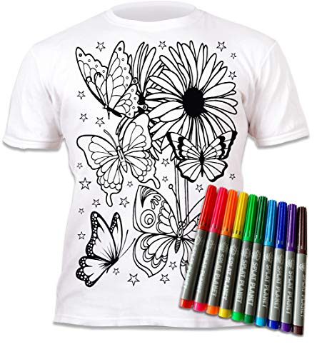 Splat Planet Camiseta de colores con mariposas y flores con 10 bolígrafos mágicos no tóxicos lavables – Camiseta de color y lavado